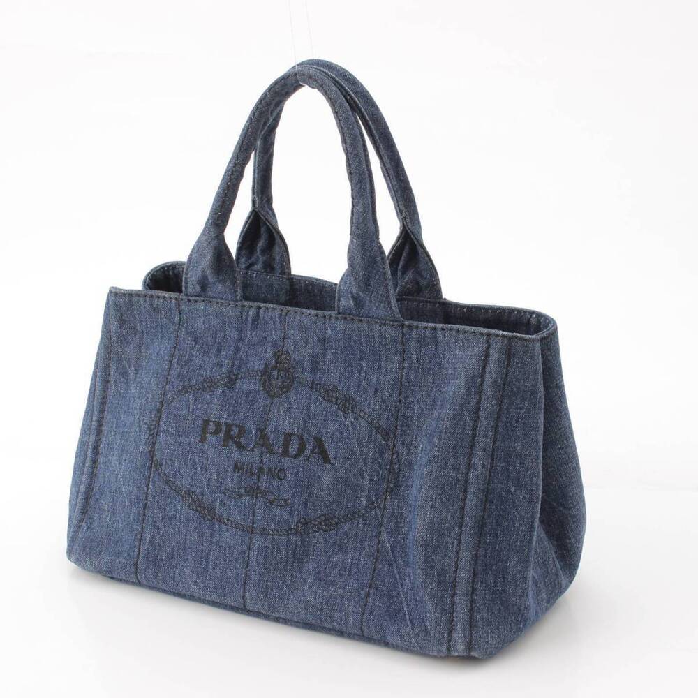 Prada Canapa Denim Tote Bag Handbag Indigo Blue - Picture 2 of 10
